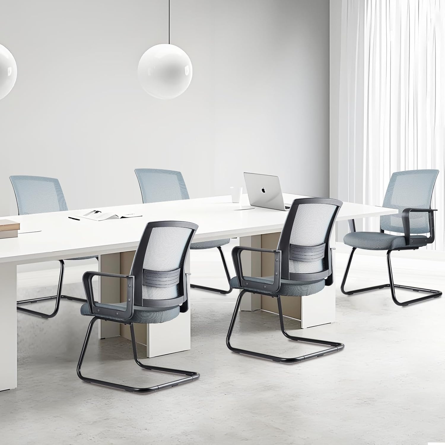 image:imageCLATINA Waiting Room Chairs with Flip Up Arms and Adjustable Lumbar Support Office Guest Chairs amp Reception Chair for Conference Room Breathable Mesh Black Desk Chair No Wheels for ElderlyGrey