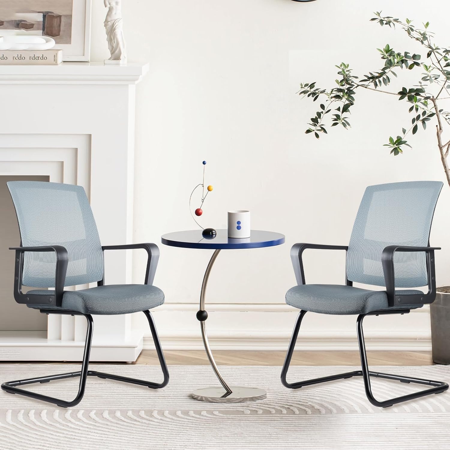 image:imageCLATINA Waiting Room Chairs with Flip Up Arms and Adjustable Lumbar Support Office Guest Chairs amp Reception Chair for Conference Room Breathable Mesh Black Desk Chair No Wheels for ElderlyGrey