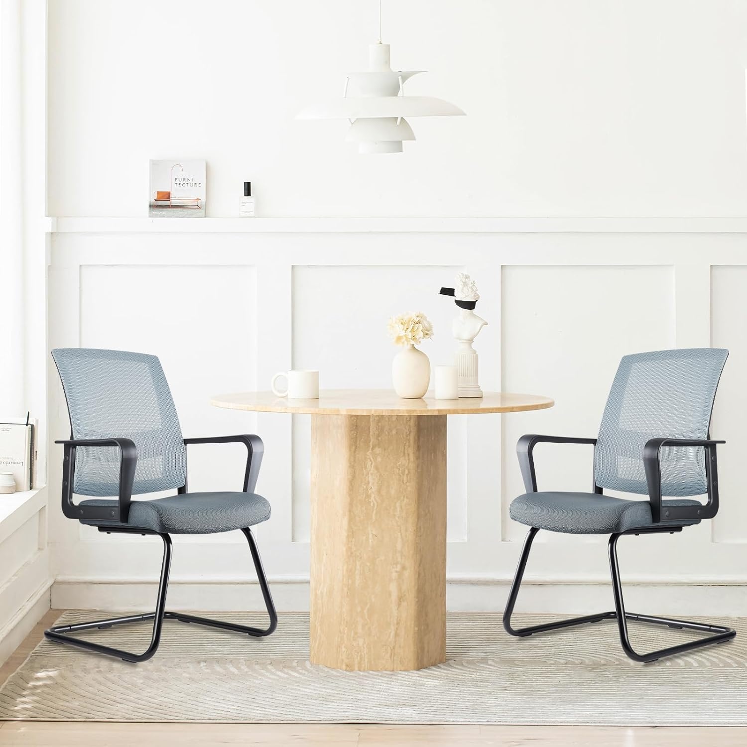 image:imageCLATINA Waiting Room Chairs with Flip Up Arms and Adjustable Lumbar Support Office Guest Chairs amp Reception Chair for Conference Room Breathable Mesh Black Desk Chair No Wheels for ElderlyGrey