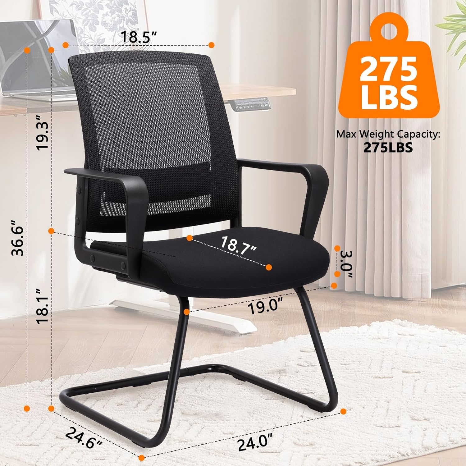 image:imageCLATINA Waiting Room Chairs with Flip Up Arms and Adjustable Lumbar Support Office Guest Chairs amp Reception Chair for Conference Room Breathable Mesh Black Desk Chair No Wheels for ElderlyBlack