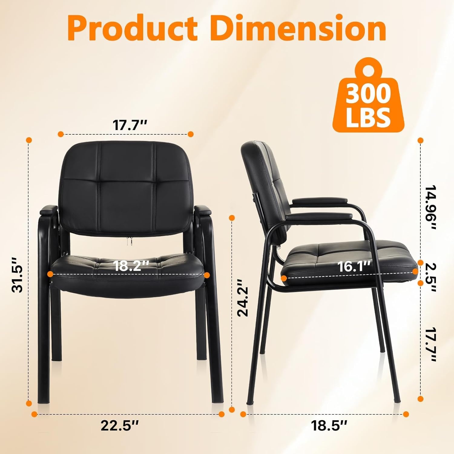 image:imageCLATINA Waiting Room Guest Chair with Bonded Leather Padded Arm Rest for Office Reception and Conference Desk Black 4 PackBlack