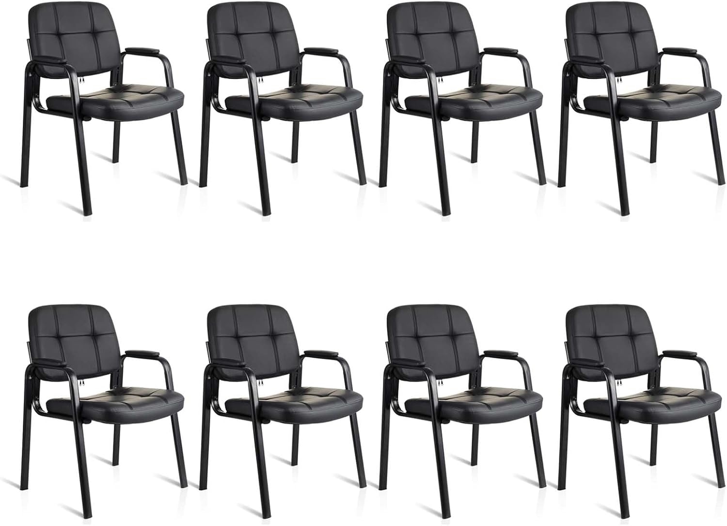 image:imageCLATINA Waiting Room Guest Chair with Bonded Leather Padded Arm Rest for Office Reception and Conference Desk Black 4 PackBlack