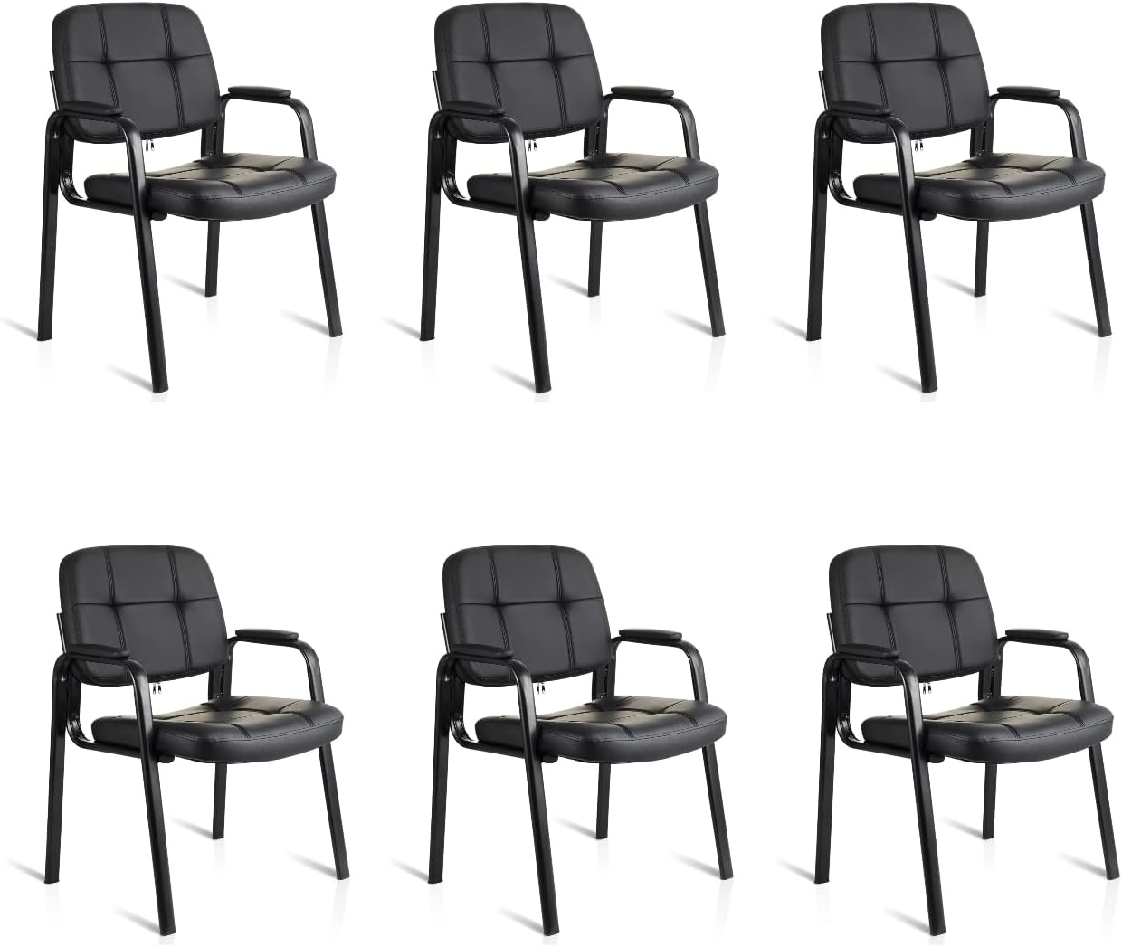 image:imageCLATINA Waiting Room Guest Chair with Bonded Leather Padded Arm Rest for Office Reception and Conference Desk Black 4 PackBlack