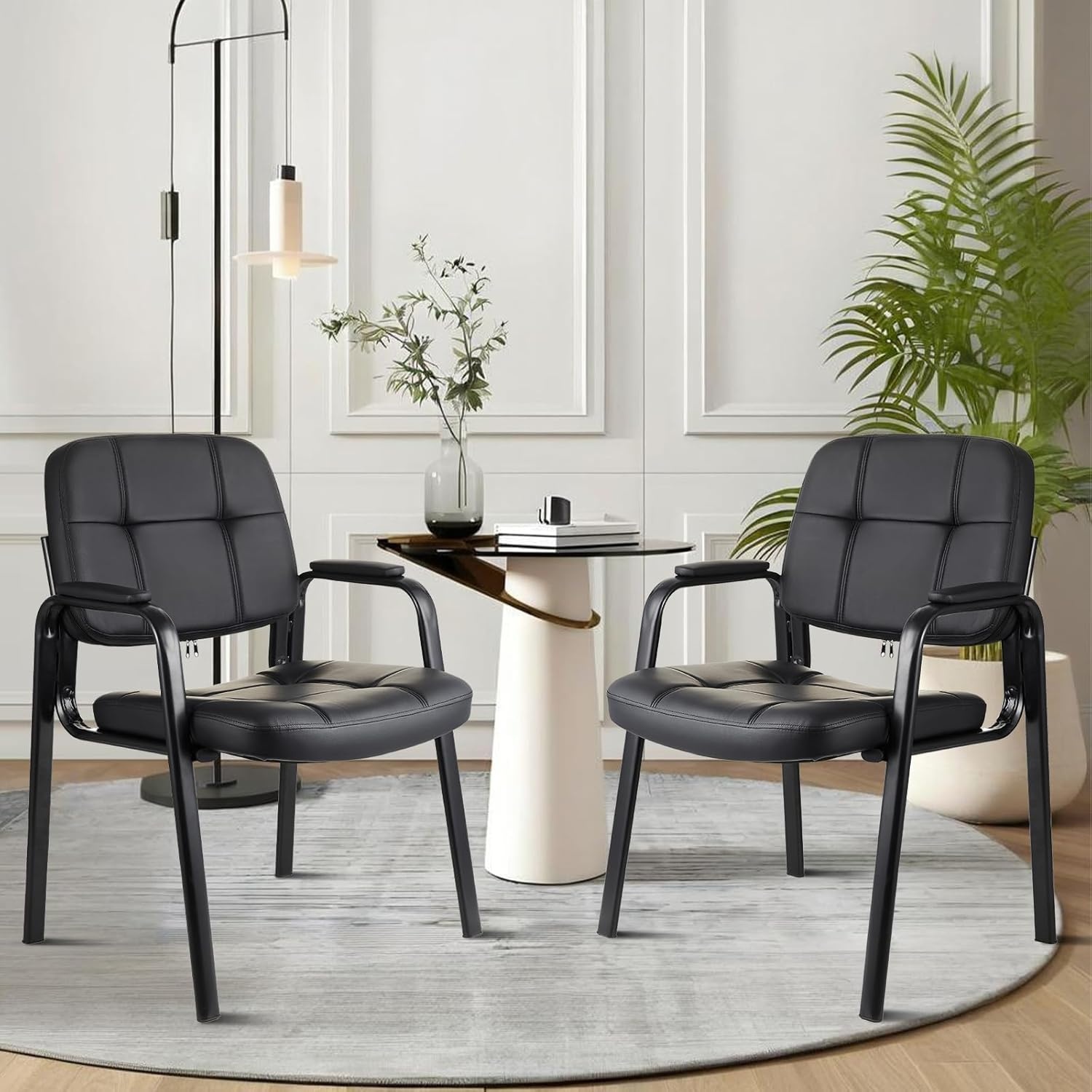 image:imageCLATINA Waiting Room Guest Chair with Bonded Leather Padded Arm Rest for Office Reception and Conference Desk Black 4 PackBlack