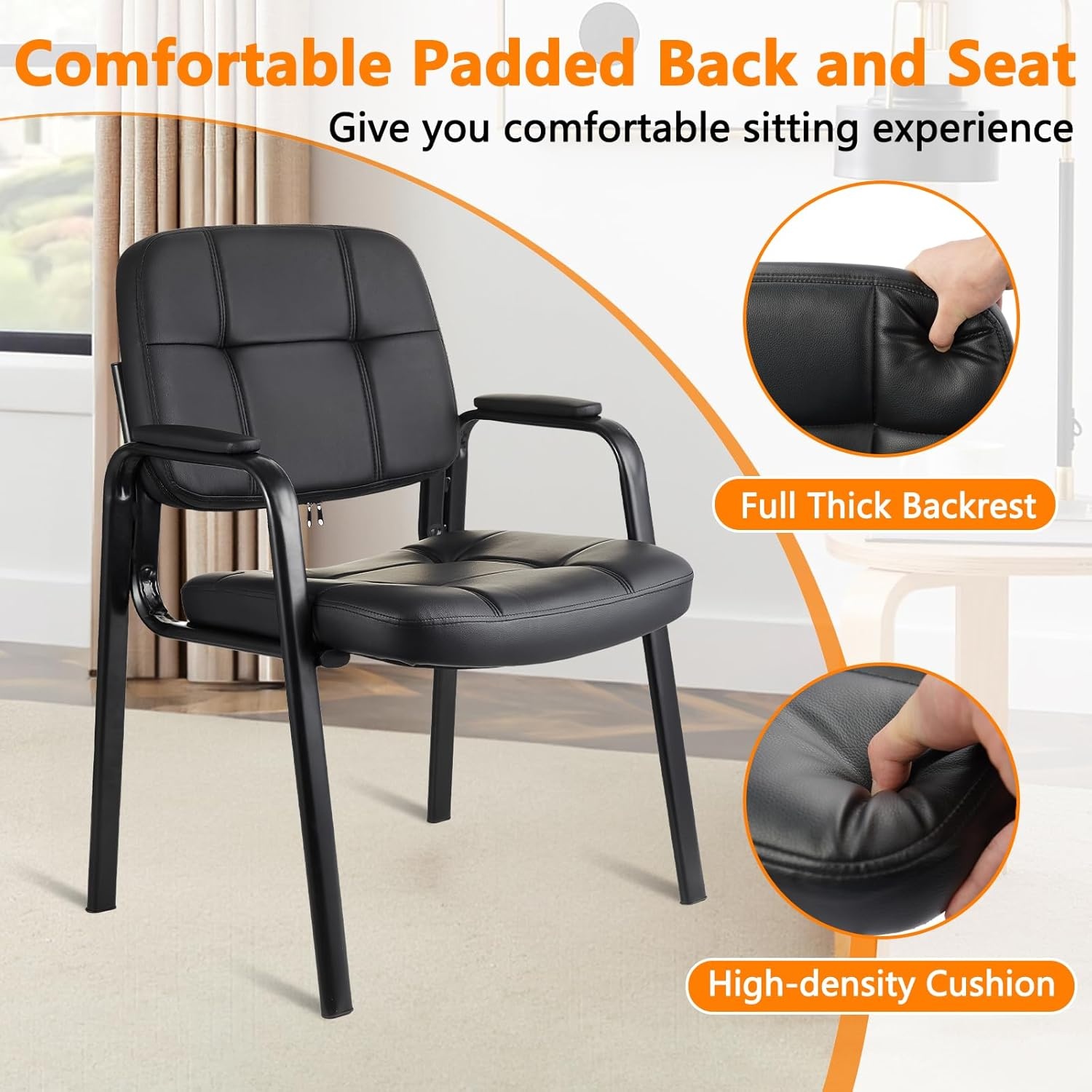 image:imageCLATINA Waiting Room Guest Chair with Bonded Leather Padded Arm Rest for Office Reception and Conference Desk Black 4 PackBlack