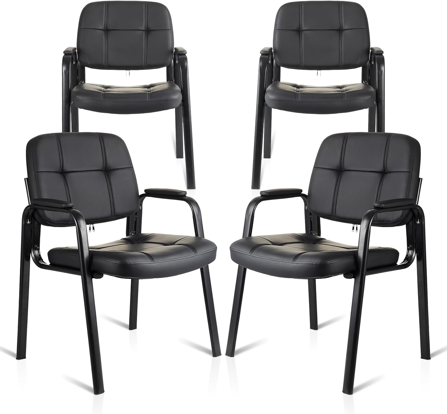 image:imageCLATINA Waiting Room Guest Chair with Bonded Leather Padded Arm Rest for Office Reception and Conference Desk Black 4 PackBlack