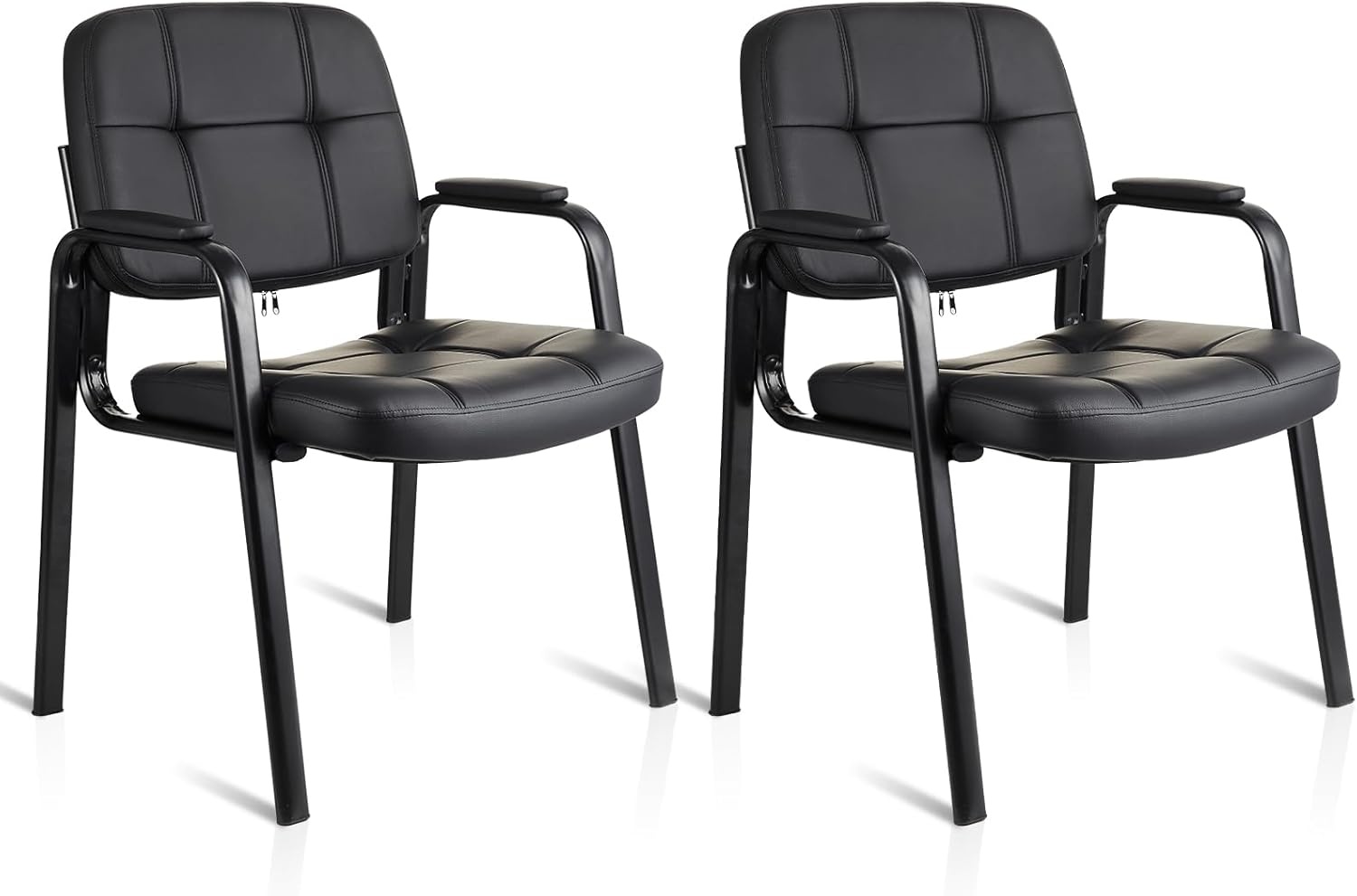 image:imageCLATINA Waiting Room Guest Chair with Bonded Leather Padded Arm Rest for Office Reception and Conference Desk Black 4 PackBlack