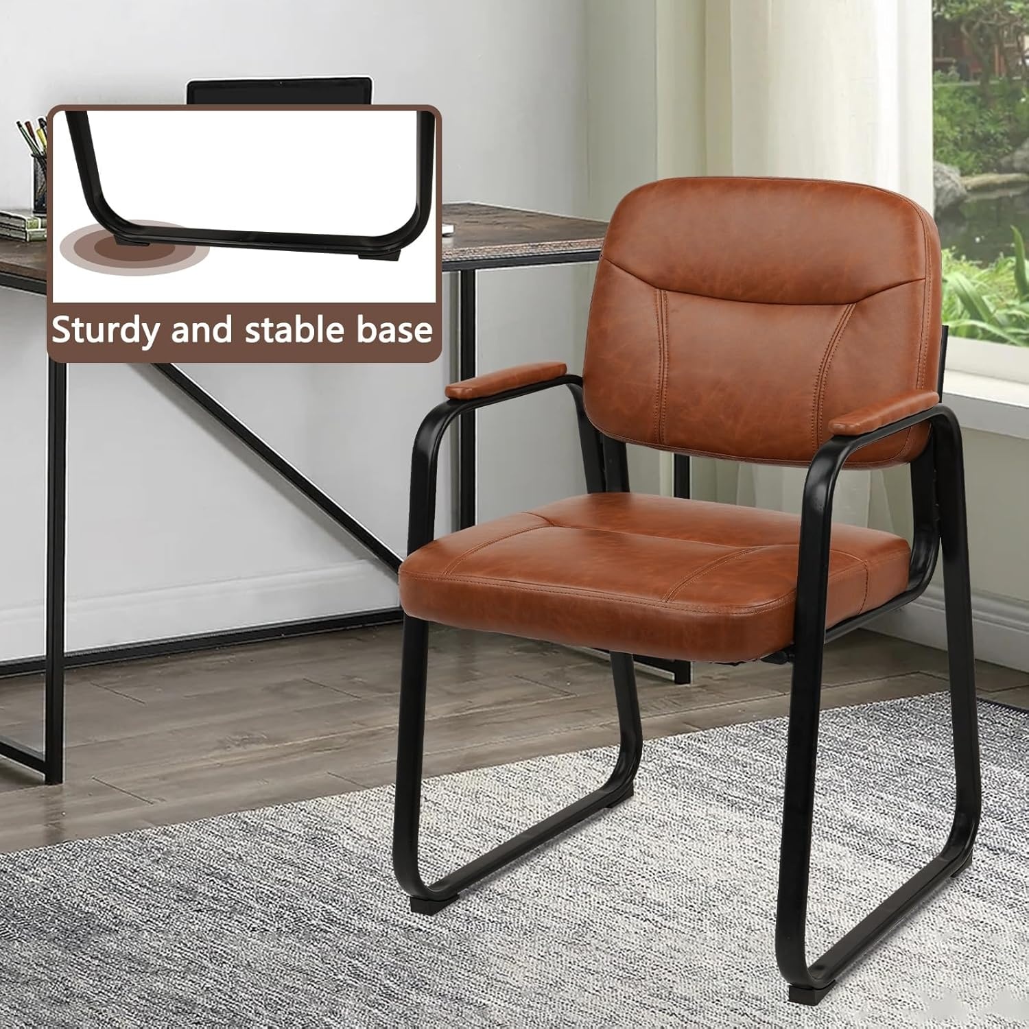 image:imageCLATINA Waiting Room Guest Chair with Bonded Leather Padded Arm Rest for Office Reception and Conference Desk Black 4 PackBrown