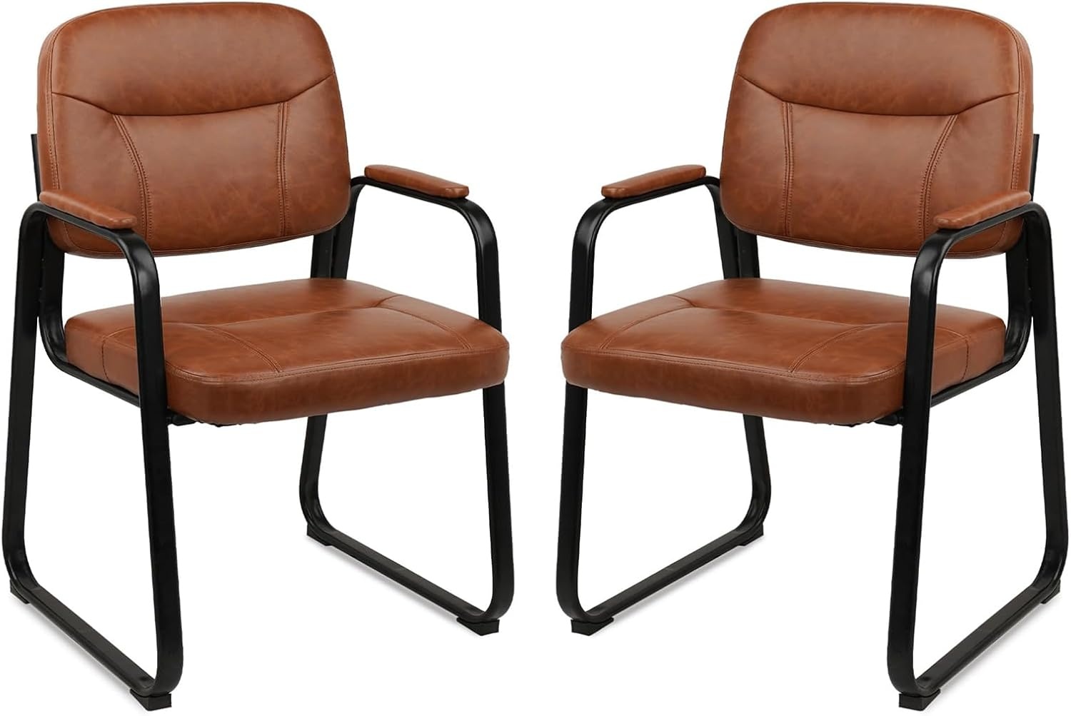 image:imageCLATINA Waiting Room Guest Chair with Bonded Leather Padded Arm Rest for Office Reception and Conference Desk Black 4 PackBrown