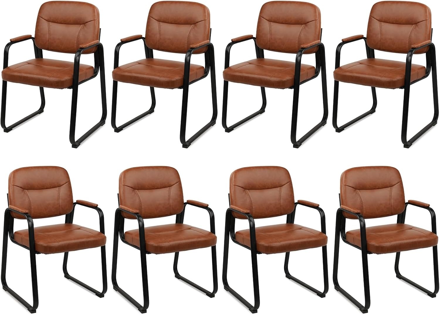 image:imageCLATINA Waiting Room Guest Chair with Bonded Leather Padded Arm Rest for Office Reception and Conference Desk Black 4 PackBrown