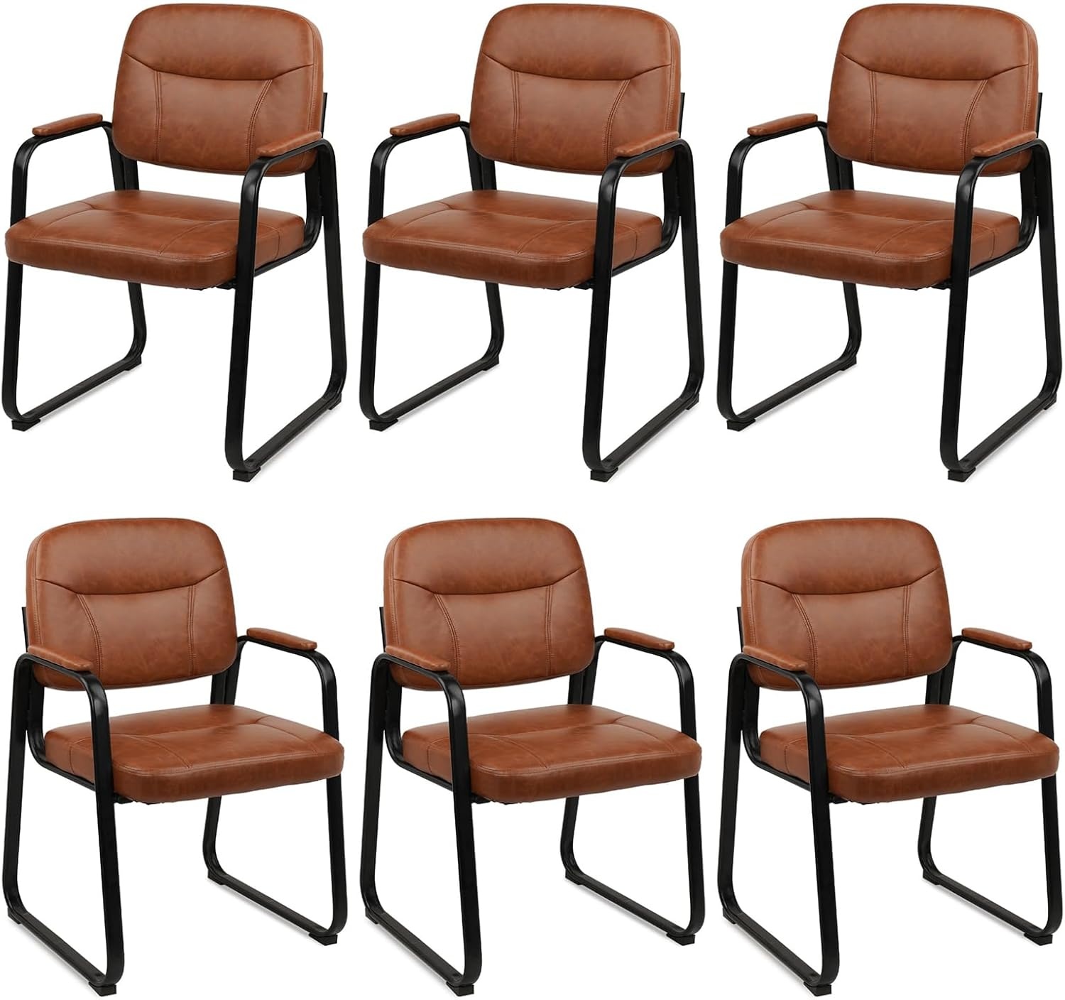 image:imageCLATINA Waiting Room Guest Chair with Bonded Leather Padded Arm Rest for Office Reception and Conference Desk Black 4 PackBrown