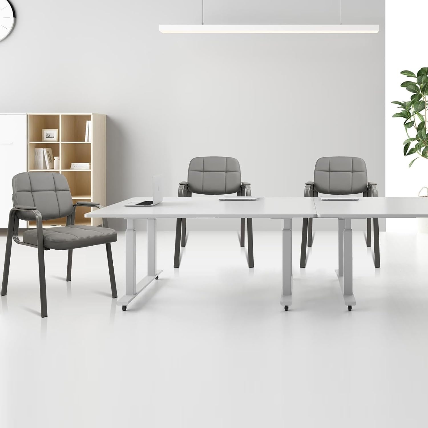 image:imageCLATINA Waiting Room Guest Chair with Bonded Leather Padded Arm Rest for Office Reception and Conference Desk Black 4 PackGrey