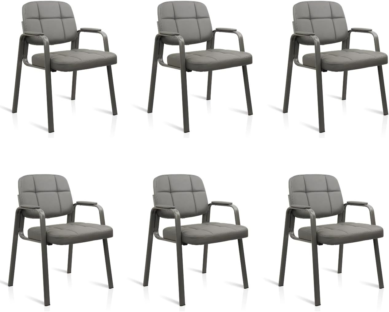 image:imageCLATINA Waiting Room Guest Chair with Bonded Leather Padded Arm Rest for Office Reception and Conference Desk Black 4 PackGrey