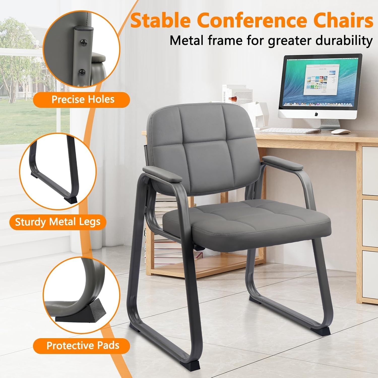 image:imageCLATINA Waiting Room Guest Chair with Bonded Leather Padded Arm Rest for Office Reception and Conference Desk Black 4 PackGreya