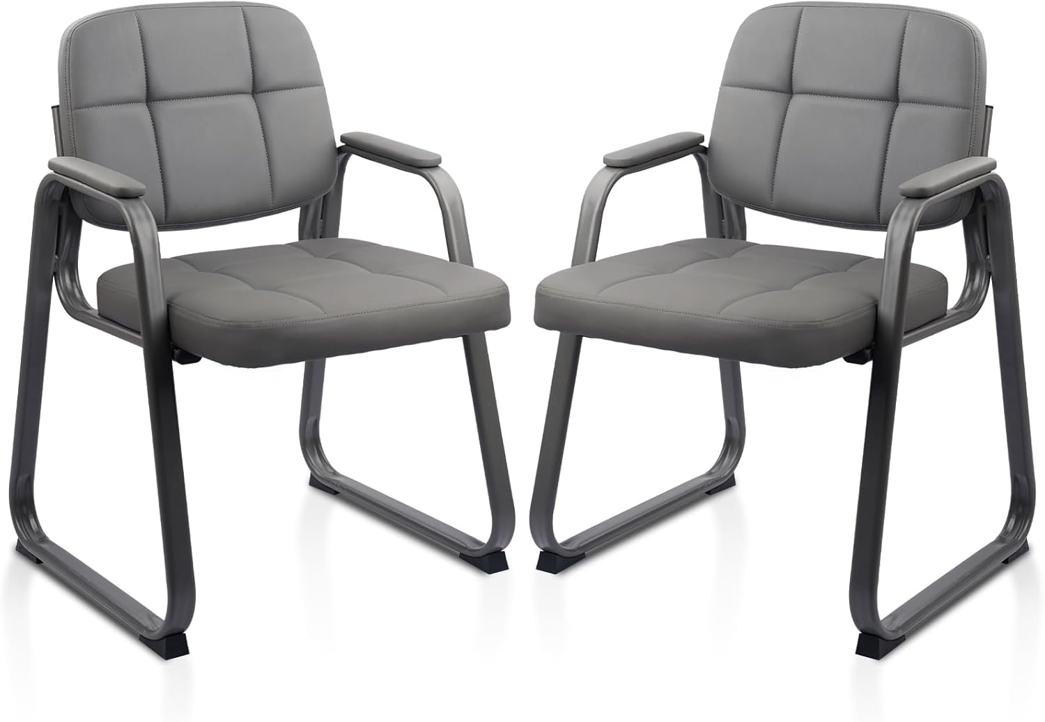 image:imageCLATINA Waiting Room Guest Chair with Bonded Leather Padded Arm Rest for Office Reception and Conference Desk Black 4 PackGreya