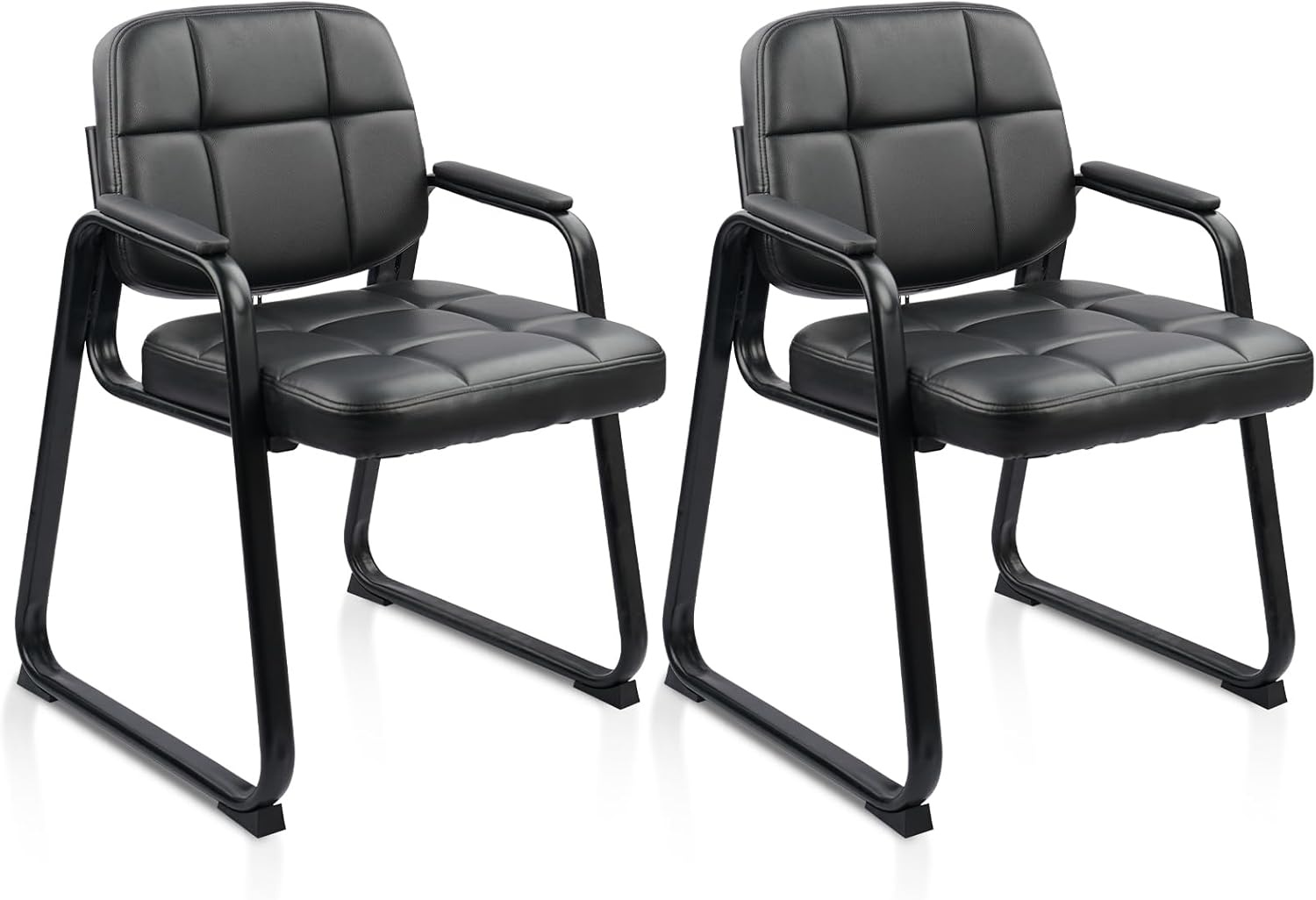 image:imageCLATINA Waiting Room Guest Chair with Bonded Leather Padded Arm Rest for Office Reception and Conference Desk Black 4 PackInky