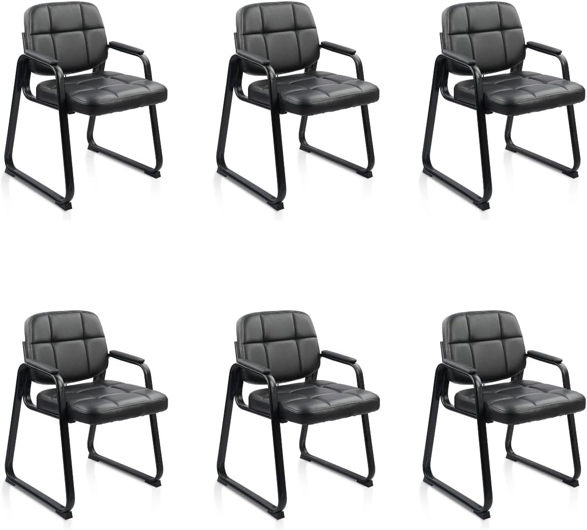 image:imageCLATINA Waiting Room Guest Chair with Bonded Leather Padded Arm Rest for Office Reception and Conference Desk Black 4 PackInky
