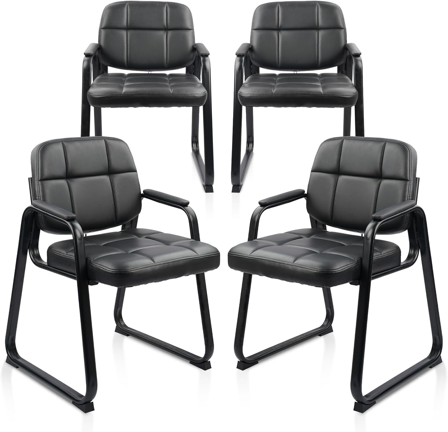 image:imageCLATINA Waiting Room Guest Chair with Bonded Leather Padded Arm Rest for Office Reception and Conference Desk Black 4 PackInky