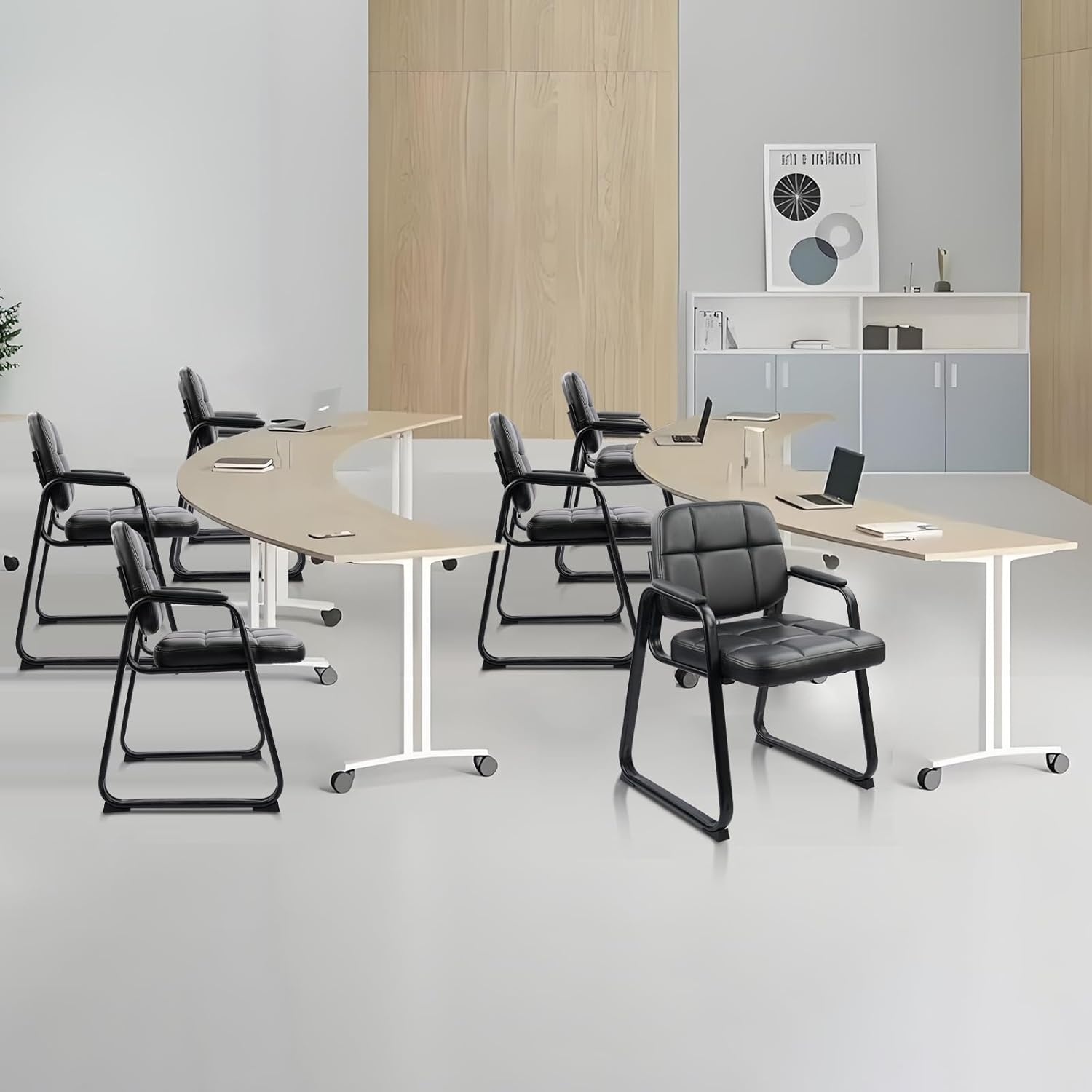 image:imageCLATINA Waiting Room Guest Chair with Bonded Leather Padded Arm Rest for Office Reception and Conference Desk Black 4 PackInky