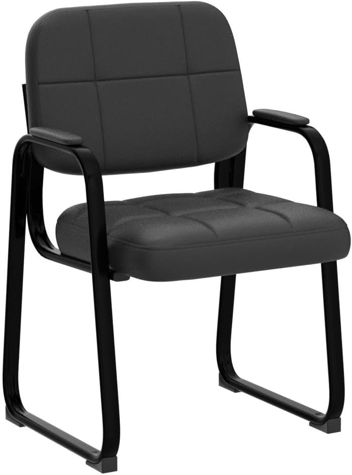 image:imageCLATINA Waiting Room Guest Chair with Bonded Leather Padded Arm Rest for Office Reception and Conference Desk Black 4 PackInky