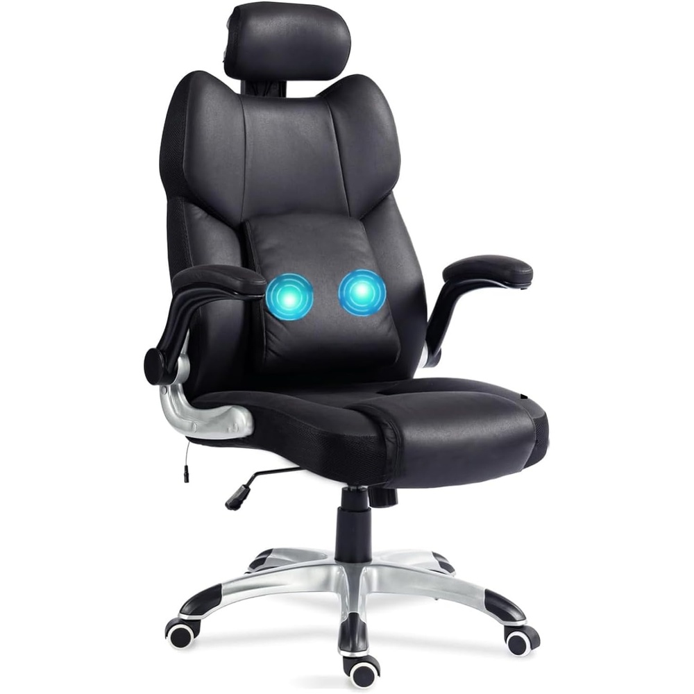 image:imageCLATINA Big and Tall Massage Home Office Chair 500 LBS High Back Leather Ergonomic Executive Chair with Lumbar Support and Flipup Arms Heavy Duty Computer Desk Chair with Heat Function Black