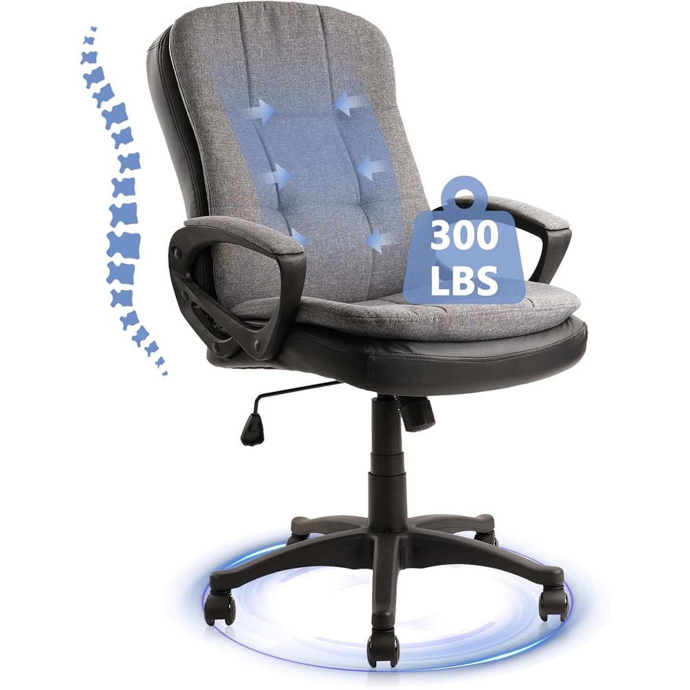 image:imageCLATINA Brown Cloth Office Chair Fabric Covered Desk Chair Adjustable Height Swivel Chairs Ergonomic Executive Chair with Arms and Wheels Comfortable Upholstered 350 LBSLight Grey