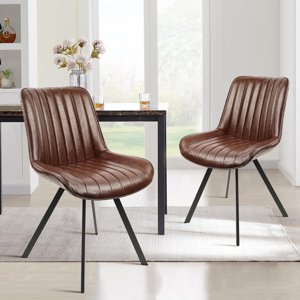image:imageCLATINA Dining Chair Set of 2 PU Leather Kitchen Living Dining Room Chair with Sturdy Metal Legs Modern Armless Upholstered Comfortable Accent Side Chairs with Thick Cushion Easy Assembly Brown