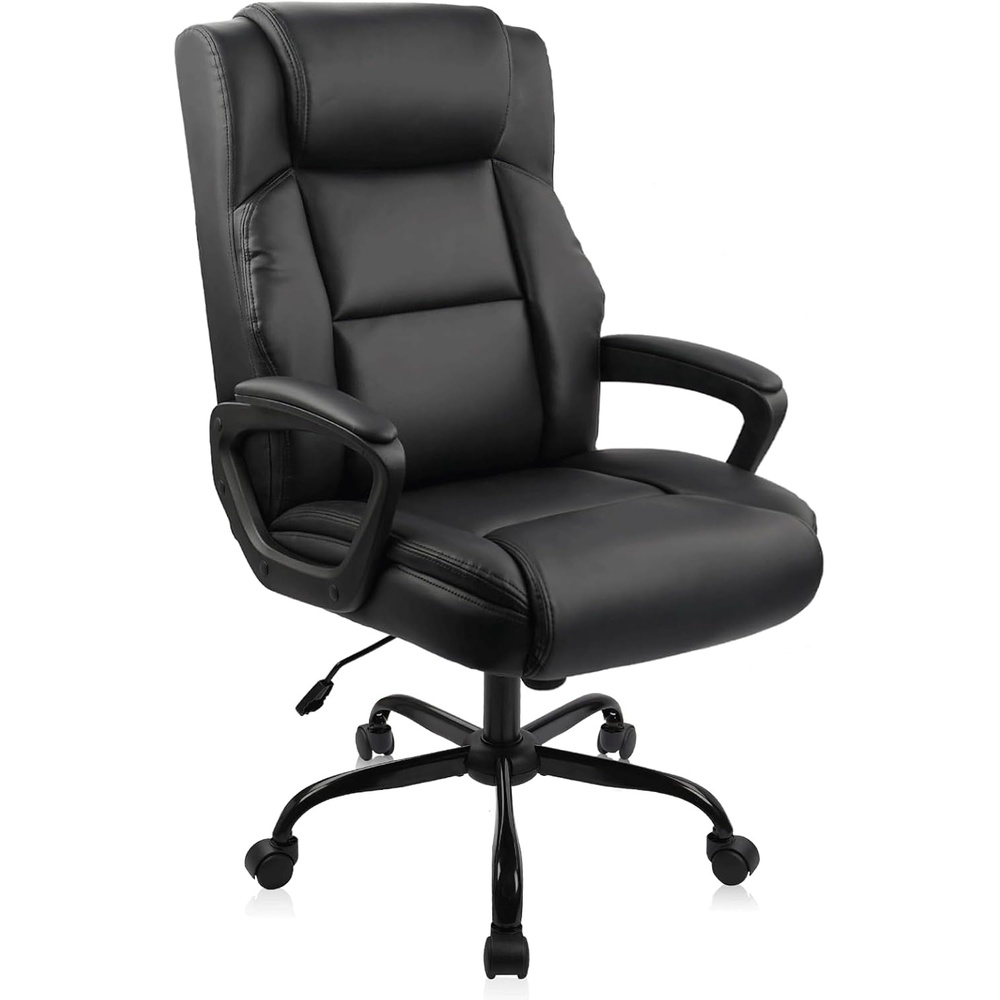 image:imageCLATINA Executive Office Chair Big and Tall Leather Ergonomic Desk Chair with Lumbar Support and Padded Armrestes Adjustable Heigh Swivel Computer Task Chair with Rocking FunctionBlack 450 LBS