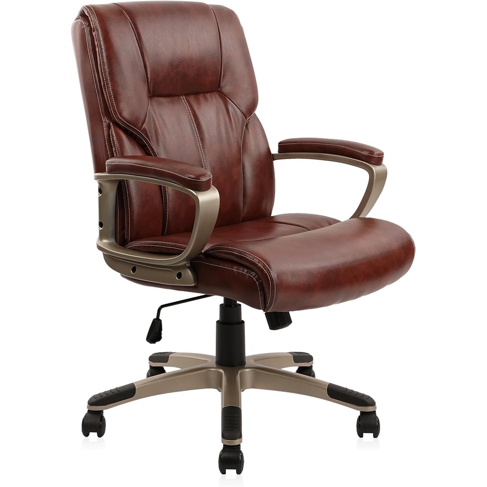 image:imageCLATINA Executive Office Chair with High Back Brown PU Leather Chairs with Wheels and Arms Managerial Chairs with Soft Padded Armrest Lumbar Support Swivel Rolling Computer Desk Chair 400 LBS