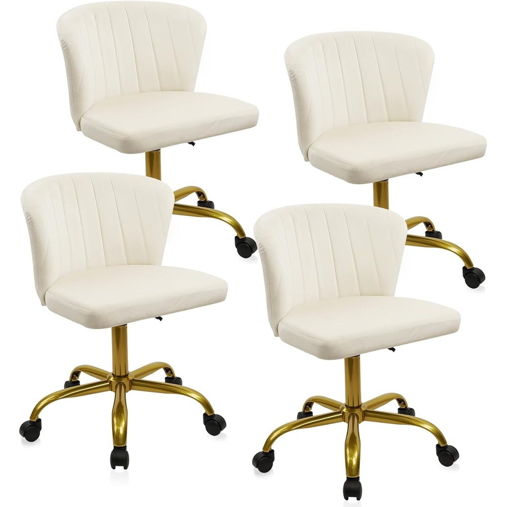 image:imageCLATINA Home Office Desk Chair Velvet Vanity Chairs Gold Base Ergonomic Small Cute Chair Adjustable Height with Wheels Rolling Armless Chair Swivel Task Chair for Study Living Room Bedroom White4