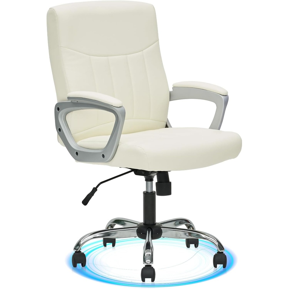 image:imageCLATINA Mid Back Leather Office Executive Chair with Lumbar Support and Padded Armrestes Swivel Adjustable Ergonomic Design for Home Computer Desk 4 PackWhite