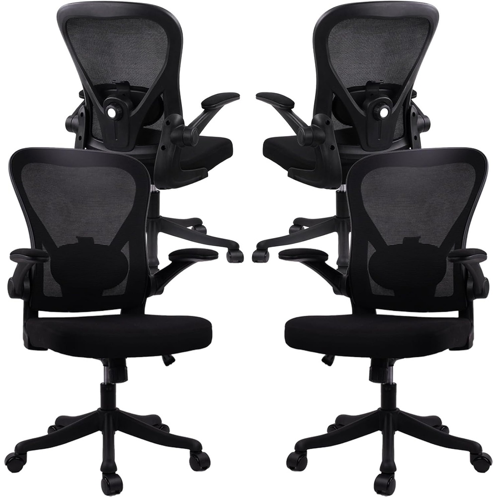 image:imageCLATINA Office Computer Desk Chair Ergonomic Mesh Rolling Work Chairs Executive Task Chairs with Adjustable Lumbar Support Flipup Armrests for HomeBedroomStudy ConferenceBlack 4Pack