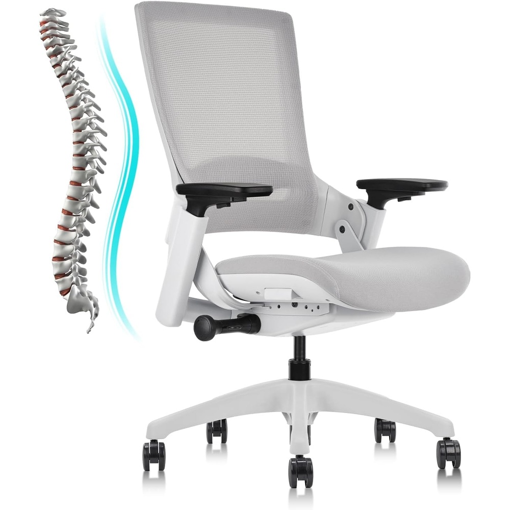 image:imageCLATINA Swivel Executive Computer Chair with 3D Armrest and Lumbar Support Adjustable Ergonomic Fabric Backrest Task Chair for Home Office Conference RoomGreymesh
