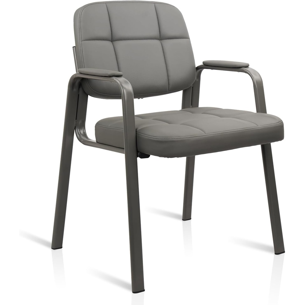 image:imageCLATINA Waiting Room Guest Chair with Bonded Leather Padded Arm Rest for Office Reception and Conference Desk Black 4 PackGrey