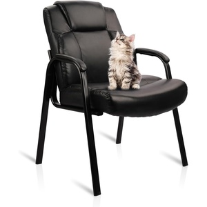 image:imageCLATINA Big amp Tall 500 lb Guest Chair Leather Reception Chairs with Sled Base and Padded Arm Rest for Waiting Room Office Home and Meeting ConferenceBlackBlack
