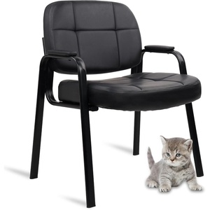 image:imageCLATINA Big amp Tall 500 lbs Leather Office Reception Chair No Wheels with Padded Arms Waiting Room Guest Chair for Elderly Home Desk Conference Room Lobby Side Salon Clinic BlackBlack