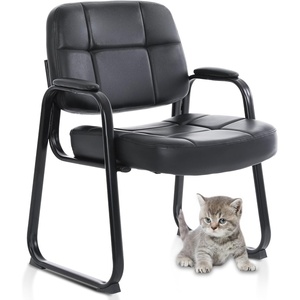 image:imageCLATINA Big amp Tall 500 lbs Leather Office Reception Chair No Wheels with Padded Arms Waiting Room Guest Chair for Elderly Home Desk Conference Room Lobby Side Salon Clinic BlackBlackseldbase
