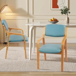 image:imageCLATINA Dining Chairs Modern Fabric Upholstered Kitchen Side Chair Ergonomic Padded Cushion Backrest Wood Accent Chair Farmhouse Dinner Chair for Kitchen Dining Room Blue