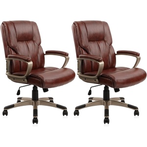 image:imageCLATINA Executive Office Chair with High Back Brown PU Leather Chairs with Wheels and Arms Managerial Chairs with Soft Padded Lumbar Support Swivel Rolling Computer Desk Chair 400 LBS Set of 2