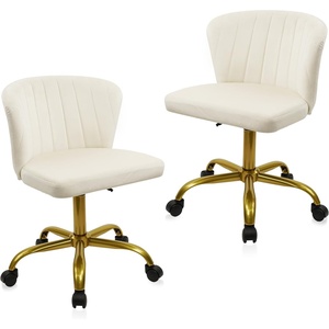 image:imageCLATINA Home Office Desk Chair Velvet Vanity Chairs Gold Base Ergonomic Small Cute Chair Adjustable Height with Wheels Rolling Armless Chair Swivel Task Chair for Study Living Room Bedroom White2