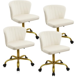 image:imageCLATINA Home Office Desk Chair Velvet Vanity Chairs Gold Base Ergonomic Small Cute Chair Adjustable Height with Wheels Rolling Armless Chair Swivel Task Chair for Study Living Room Bedroom White4