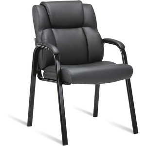 image:imageCLATINA Leather Guest Chair with Padded Arm Rest for Reception Meeting Conference and Waiting Room Side Office Home BlackBlack