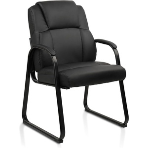 image:imageCLATINA Leather Guest Chair with Padded Arm Rest for Reception Meeting Conference and Waiting Room Side Office Home BlackBlackseldbase