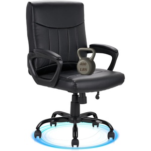 image:imageCLATINA Mid Back Leather Office Executive Chair with Lumbar Support and Padded Armrestes Swivel Adjustable Ergonomic Design for Home Computer Desk 4 PackBlack