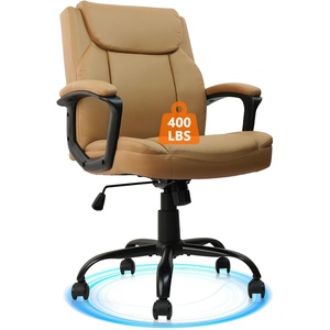 image:imageCLATINA Mid Back Leather Office Executive Chair with Lumbar Support and Padded Armrestes Swivel Adjustable Ergonomic Design for Home Computer Desk 4 PackBrown