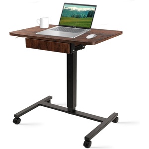 image:imageCLATINA Mobile Laptop Standing Desk Height Adjustable Teacher Podium with Lockable Wheels Adjustable Work Table with Drawer Computer Cart Overbed Table for Home Office Classroom BlackBrown