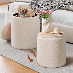 image:imageCLATINA Ottoman with Storage Modern Round Storage Ottoman Pouf Foot Rest Makeup Vanity Stool with Removable Lid Sherpa Coffee Table Padded Seat Footstool for Living Room Bedroom Small Space Beige