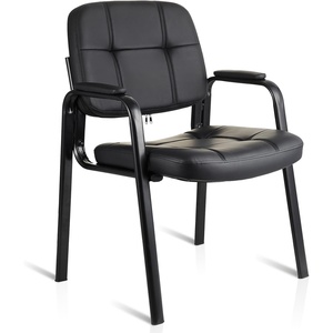 image:imageCLATINA Waiting Room Guest Chair with Bonded Leather Padded Arm Rest for Office Reception and Conference Desk Black 4 PackBlack