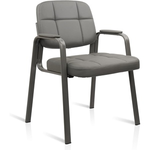 image:imageCLATINA Waiting Room Guest Chair with Bonded Leather Padded Arm Rest for Office Reception and Conference Desk Black 4 PackGrey