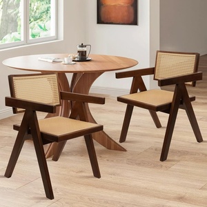 image:imageCLATINA Wood Chair Reception Chair for Bedroom Comfy Indoor Guest Chairs with Rattan Backrest Armrest Morden Upholstered Seat for Home Living Room Farmhouse Restaurant2PK